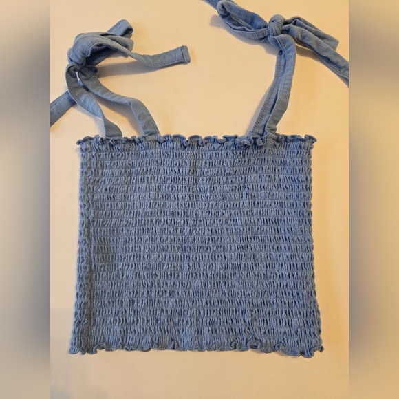 Hollister Sky Blue Smocked Cropped Tank with Tie Straps Concert Festival Coastal - Picture 7 of 7